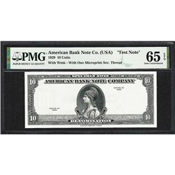 1929 10 Unit American Bank Note Co. "Test Note" PMG Gem Uncirculated 65EPQ