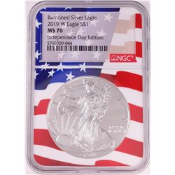 2019-W $1 Burnished American Silver Eagle Coin NGC MS70 Independence Day Flag Core
