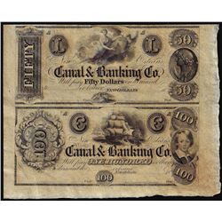 Half Sheet of 1800's $50 and $100 Canal Bank New Orleans, Louisiana Obsolete Notes