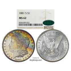 1881-S $1 Morgan Silver Dollar Coin NGC MS62 CAC Amazing Toning