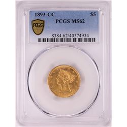 1893-CC $5 Liberty Head Half Eagle Gold Coin PCGS MS62