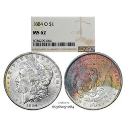 1884-O $1 Morgan Silver Dollar Coin NGC MS62 Amazing Toning