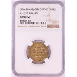 AH451-492 Ghaznavid Dinar A-1637 Ibrahim Gold Coin NGC Genuine