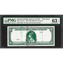 1929 10 Unit American Bank Note Co. "Test Note" PMG Choice Uncirculated 63EPQ