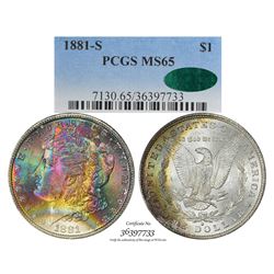 1881-S $1 Morgan Silver Dollar Coin PCGS MS65 CAC Amazing Toning