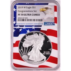 2019-W $1 Proof American Silver Eagle Coin NGC PF70 Ultra Cameo Congratulations Flag