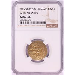AH451-492 Ghaznavid Dinar A-1637 Ibrahim Gold Coin NGC Genuine