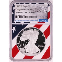 2018-W $1 Proof American Silver Eagle Coin NGC PF69 Ultra Cameo Congratulations Flag