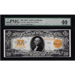 1922 $20 Gold Certificate Note Fr.1187 PMG Extremely Fine 40