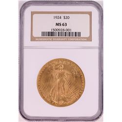 1924 $20 St. Gaudens Double Eagle Gold Coin NGC MS63