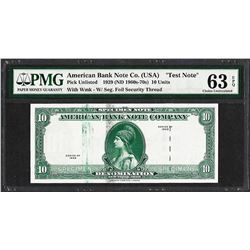 1929 10 Unit American Bank Note Co. "Test Note" PMG Choice Uncirculated 63EPQ