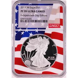 2019-W $1 Proof American Silver Eagle Coin NGC PF70 Ultra Cameo Independence Day Flag