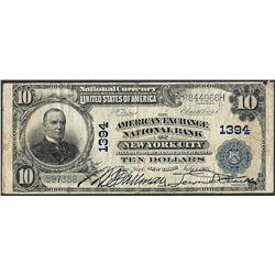 1902PB $10 American Exchange NB of New York City, NY CH# 1394 National Currency Note