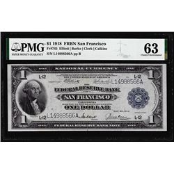 1918 $1 Federal Reserve Bank Note San Francisco Fr.745 PMG Choice Uncirculated 63