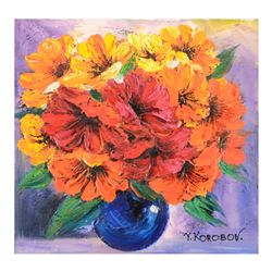 Yana Korobov "Vase Of Flowers" Original Acrylic On Canvas