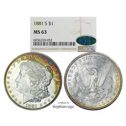 1881-S $1 Morgan Silver Dollar Coin NGC MS63 CAC Amazing Toning