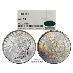 1884-O $1 Morgan Silver Dollar Coin NGC MS63 CAC Great Toning