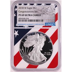 2018-W $1 Proof American Silver Eagle Coin NGC PF69 Ultra Cameo Congratulations Flag