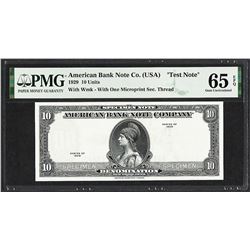 1929 10 Unit American Bank Note Co. "Test Note" PMG Gem Uncirculated 65EPQ