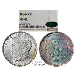 1884-O $1 Morgan Silver Dollar Coin NGC MS62 CAC Amazing Toning