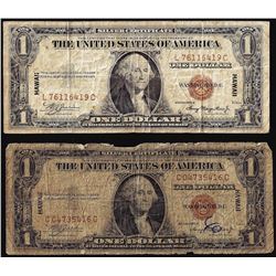 Lot of (2) 1935A $1 Hawaii Silver Certificate WWII Emergency Notes