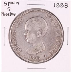 1888 Spain 5 Pesetas Silver Coin
