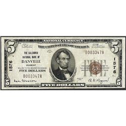 1929 $5 The Caledonia NB of Danville, VT CH# 1576 National Currency Note