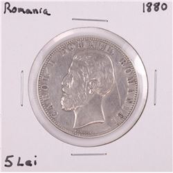 1880 Romania 5 Lei Silver Coin