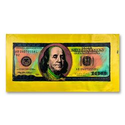Steve Kaufman "One Hundred Dollar New Ben Bill" Limited Edition Mixed Media On Canvas