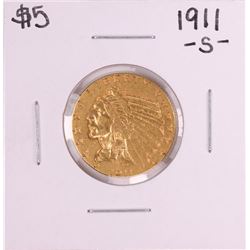 1911-S $5 Indian Head Half Eagle Gold Coin