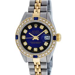 Rolex Ladies Two Tone Blue Vignette Diamond & Sapphire Datejust Wristwatch