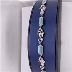 925 Sterling Silver Larimar "Sea Horse" Bracelet.