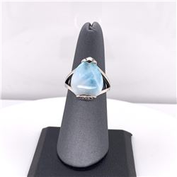 925 Sterling Silver Larimar Ring With Rhodium