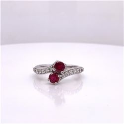 14Kt Gold. 1.28 Tcw Natural Ruby & Diamonds Ring.