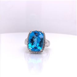 14Kt Gold. 10.30 Tcw Natural Blue Topaz & Diamond Ring.