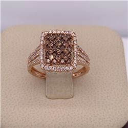 14Kt Gold. Natural 1.00Ct Choco & White Diamonds Ring