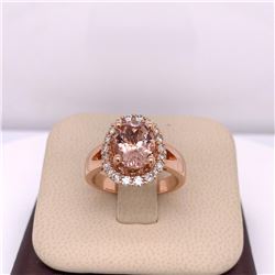 14Kt Gold. 3.21 Tcw Natural Morganite & Diamonds Ring.