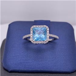 14Kt Gold. TCW 2.41 OFNatural Blue Topaz &  Diamonds Ring