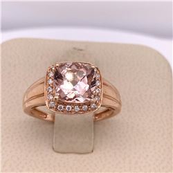 14Kt Gold.TCW 2.22 of Natural Morganite &  Diamonds Ring.