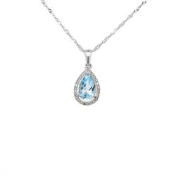 14Kt white Gold TCW 1.15 Aquamarine and Diamond Pendant