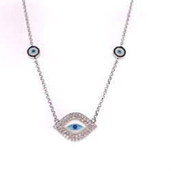 14Kt Gold With 0.29Cts Of Natural Diamonds Necklace "Evil Eye"