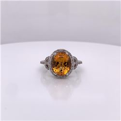 14Kt Gold 5.40 Tcw Oval Citrene & Natural Diamonds Ring.