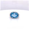 Image 2 : 14Kt Gold 12.12 Tcw Multi Faceted Oval Blue Topaz & Natural Diamonds Ring.