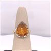 Image 1 : 14Kt Gold 7.33 Tcw Multi Faceted Pear Shaped Citrene & Natural Diamonds Ring.