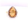Image 2 : 14Kt Gold 7.33 Tcw Multi Faceted Pear Shaped Citrene & Natural Diamonds Ring.
