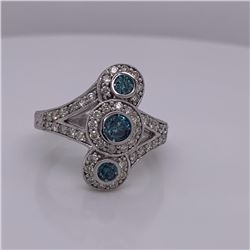 14Kt Gold 1.00 Tcw Natural Blue & White Diamonds Ring.