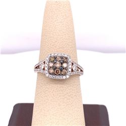 14Kt Gold 1.04 Tcw Choco & White Natural Diamonds Ring.