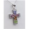 Image 2 : STERLING SILVER GENUINE GEMSTONE AND WHITE SAPPHIRE CROSS PENDANT W/ STERLING CHAIN W/ APPRAISAL $80