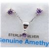 Image 2 : STERLING SILVER 3mm GENUINE AMETHYST EARRINGS AND PENDANT W/ STERLING CHAIN W/ APPRAISAL $300 - 0.3C