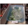 Image 2 : TRAY AND BIN OF GLASS VASES, PLATTERS AND EASTERN LIDDED DISH